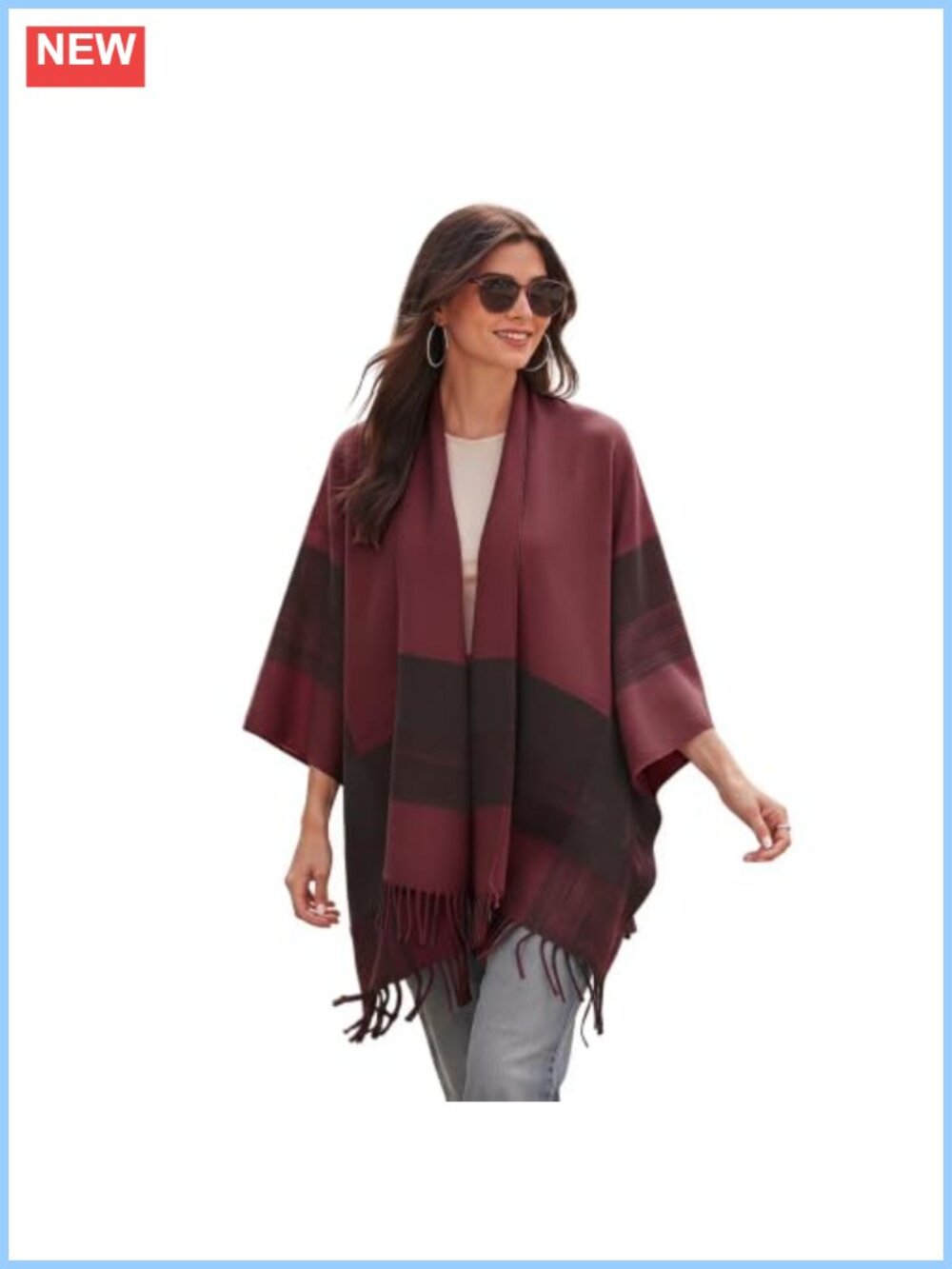 Cashmere Blend Shawl Wrap Open Front Poncho Cape Tassel Fringe